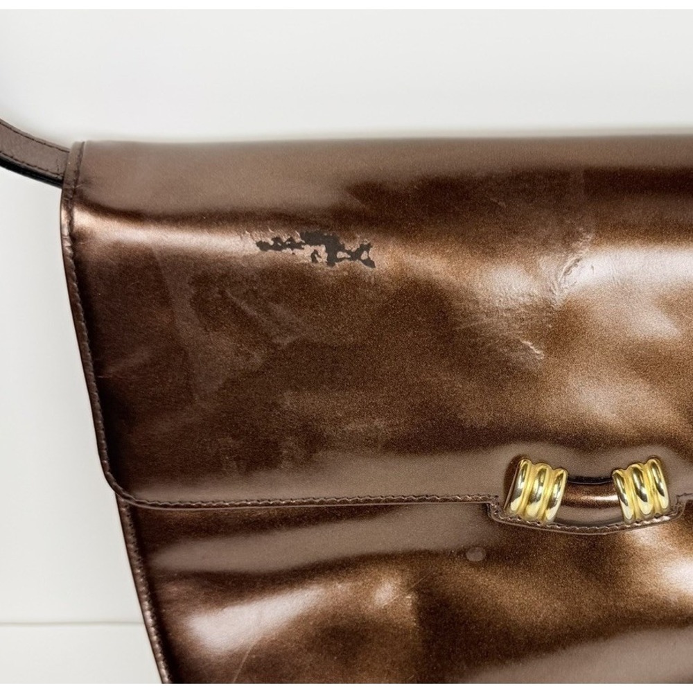 Salvatore Ferragamo M211044 Bronze Leather Shoulder Bag Made In Italy - Picture 15 of 16